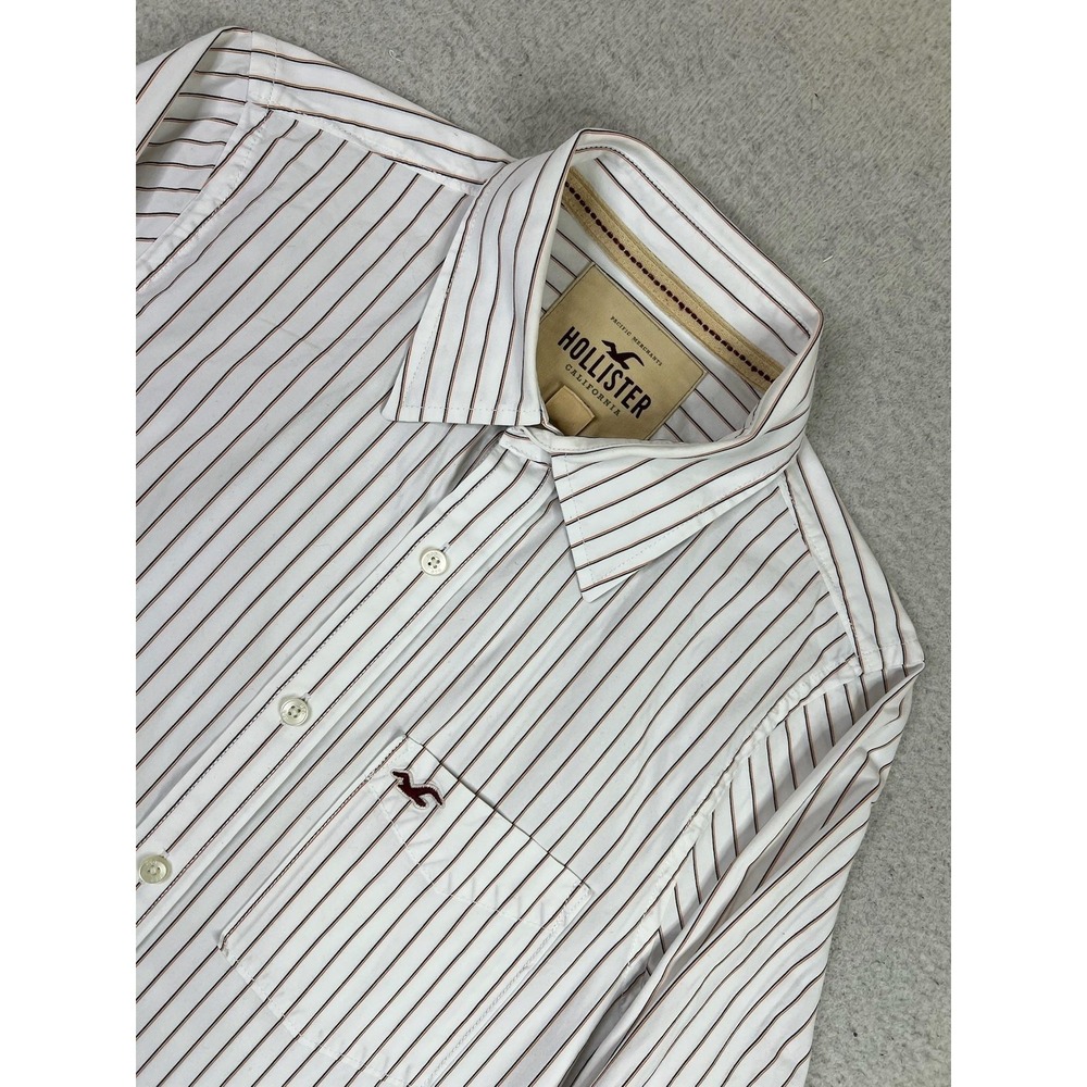 Vintage Hollister Shirt Mens Large‎ White Stripe Long Sleeve Button Up Y2K